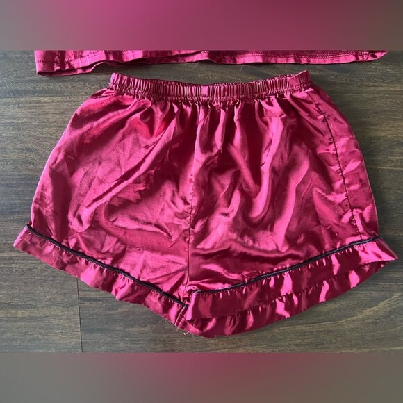 SHEIN Satin Pajama Set Women’s Small Burgundy Red Button Up Shorts - Picture 2 of 4